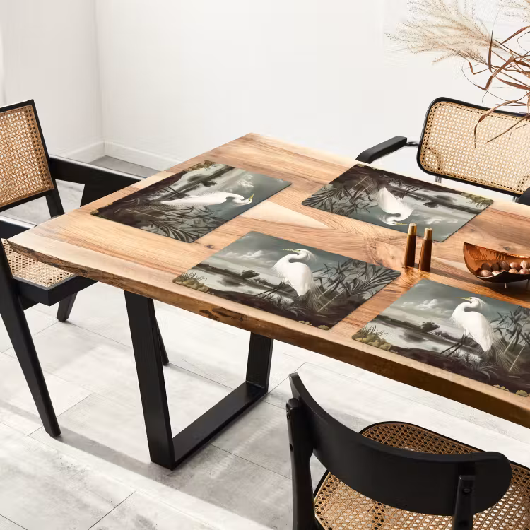 Sets de table en vinyle - Héron - Plantes - Nuages - Blanc — 4