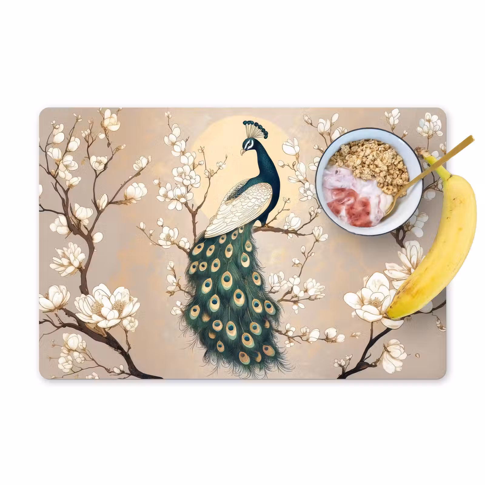 Sets de table en vinyle - Paon - Branche - Fleurs — 1