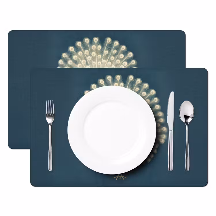 Sets de table en vinyle - Oiseau - Bleu - Vintage — 2