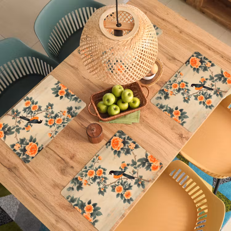 Sets de table en vinyle - Oiseau - Branche - Fleurs - Orange — 3
