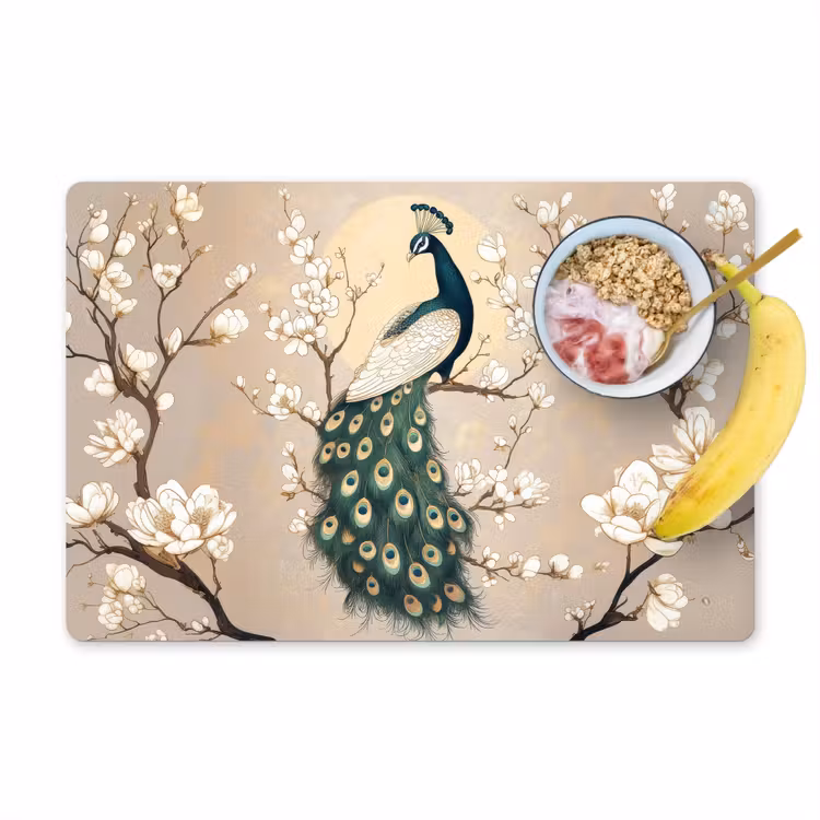 Sets de table en vinyle - Paon - Branche - Fleurs — 1