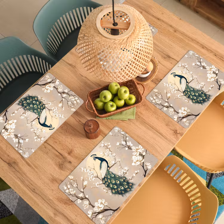 Sets de table en vinyle - Paon - Branche - Fleurs — 3