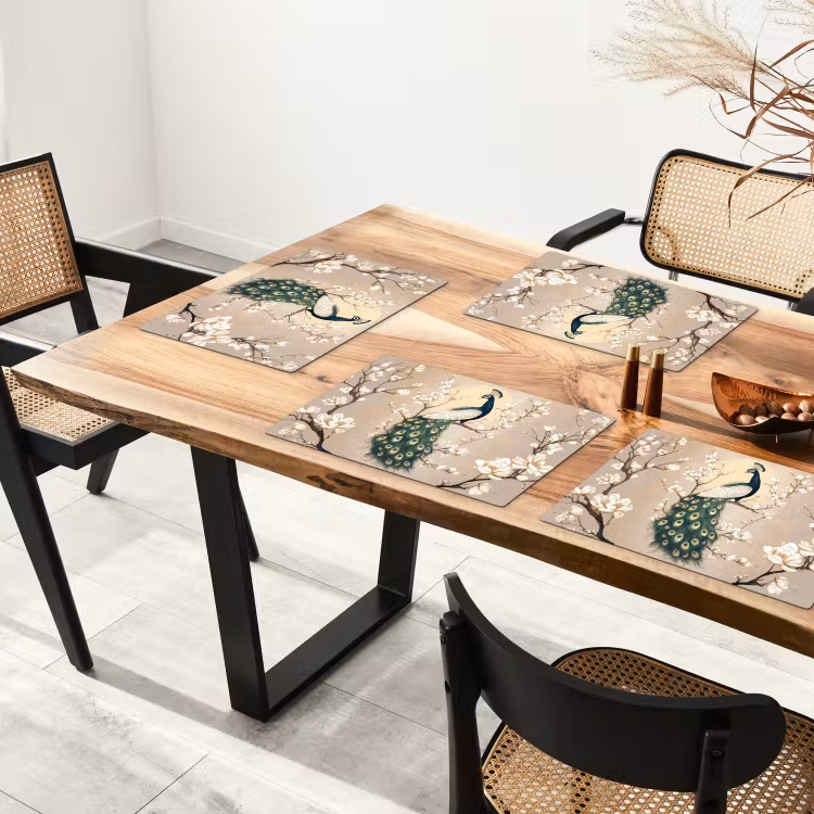 Sets de table en vinyle - Paon - Branche - Fleurs — 4