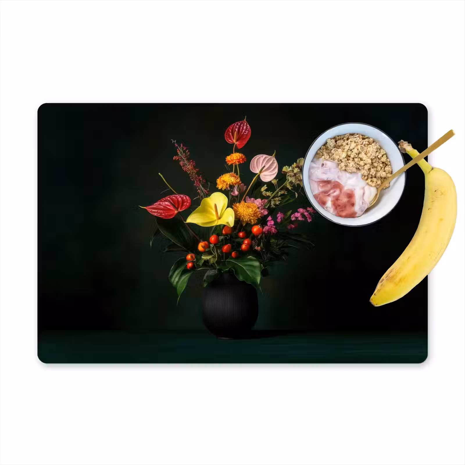 Sets de table en vinyle - Fleurs - Vase - Noir — 1