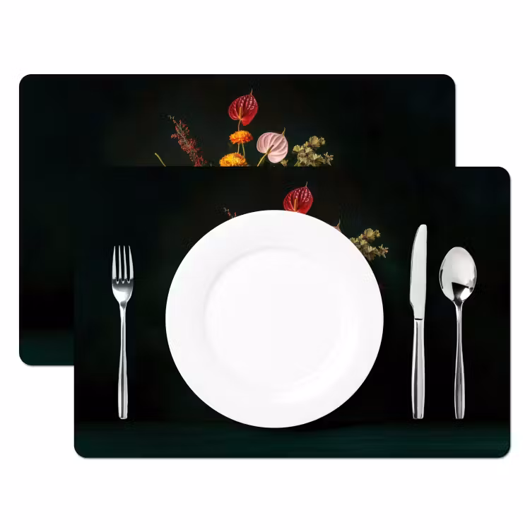 Sets de table en vinyle - Fleurs - Vase - Noir — 2