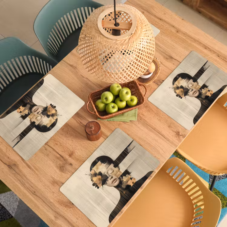 Sets de table en vinyle - Visage - Fleurs - Noir - Femme — 3