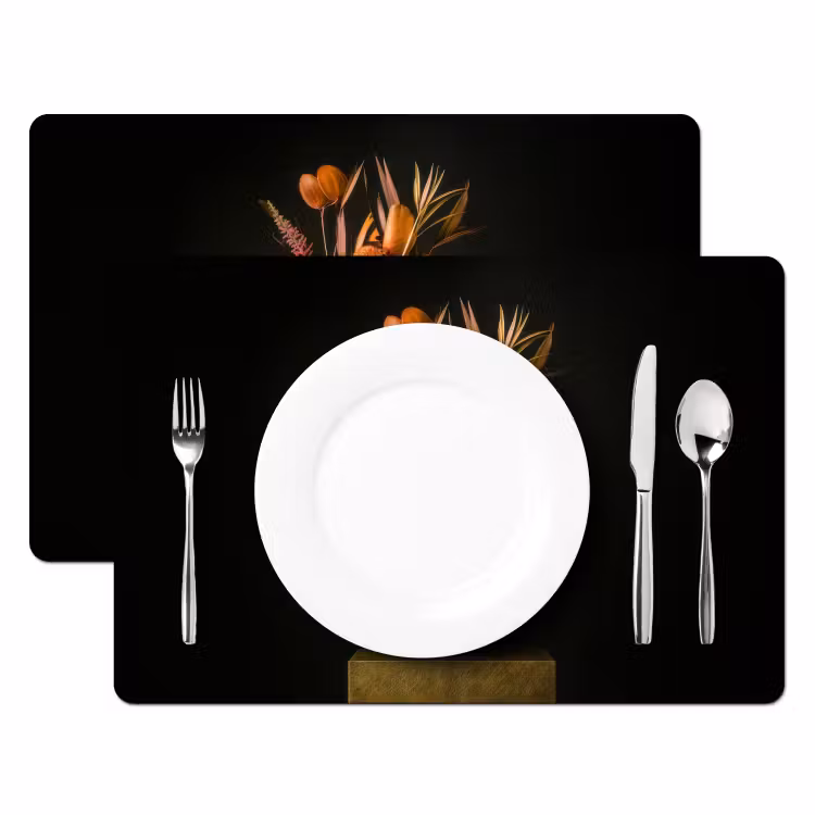 Sets de table en vinyle - Bouquet - Orange - Or - vase — 2