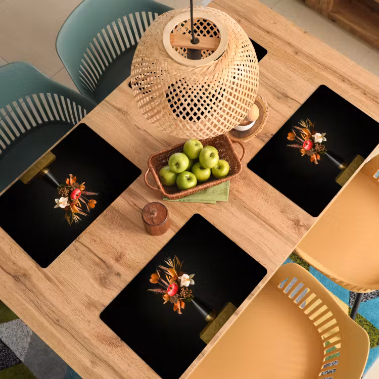 Sets de table en vinyle - Bouquet - Orange - Or - vase — 3