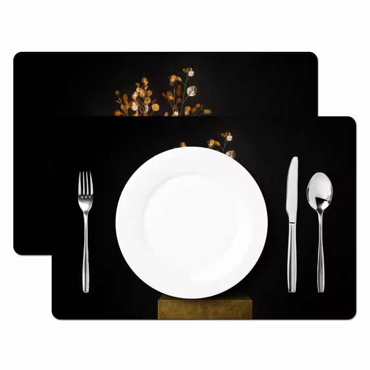 Sets de table en vinyle - Brun doré - Feuilles - Vase - Automne — 2