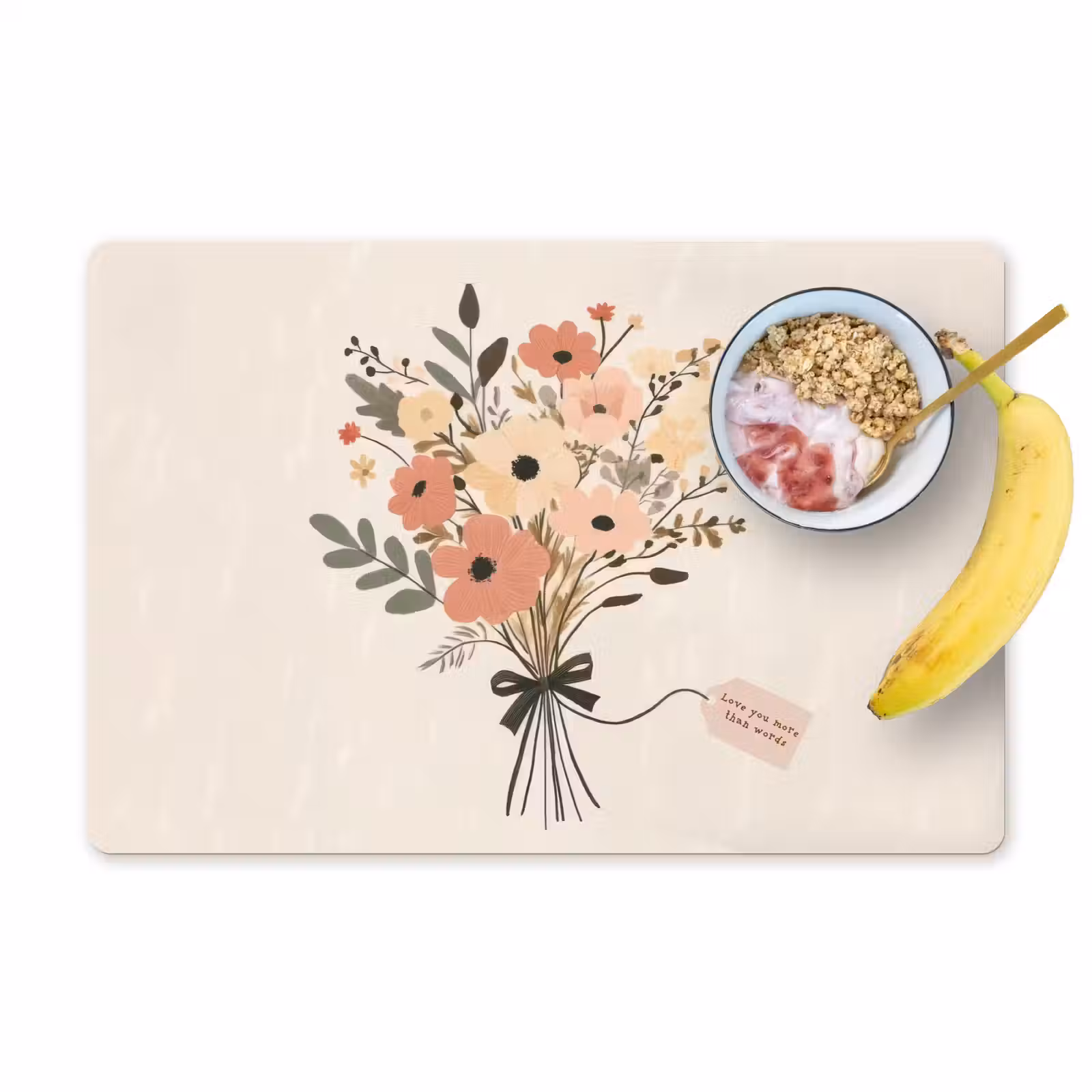 Sets de table en vinyle - Fleurs - Citation - Beige - Ruban — 1