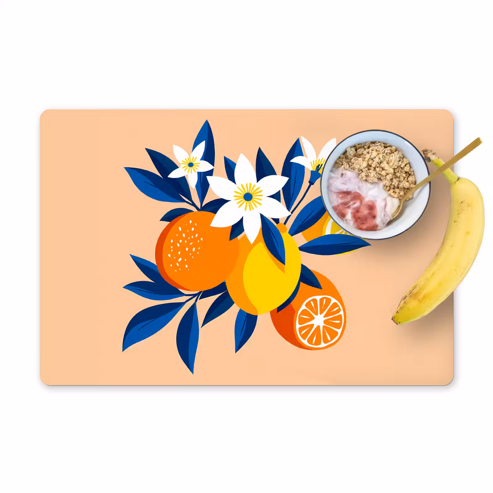 Sets de table - Illustration - Oranges - Bleu foncé - Fleurs — 1