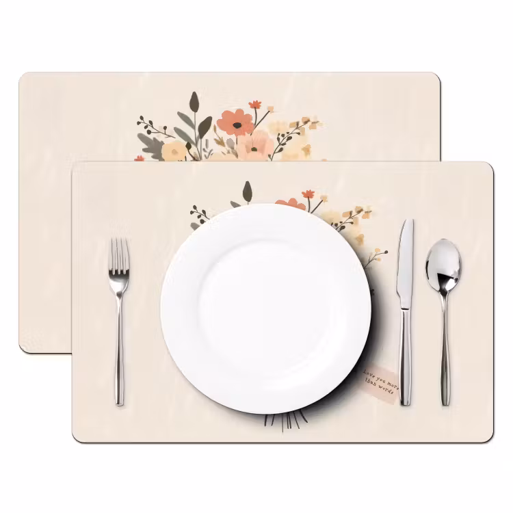 Sets de table en vinyle - Fleurs - Citation - Beige - Ruban — 2