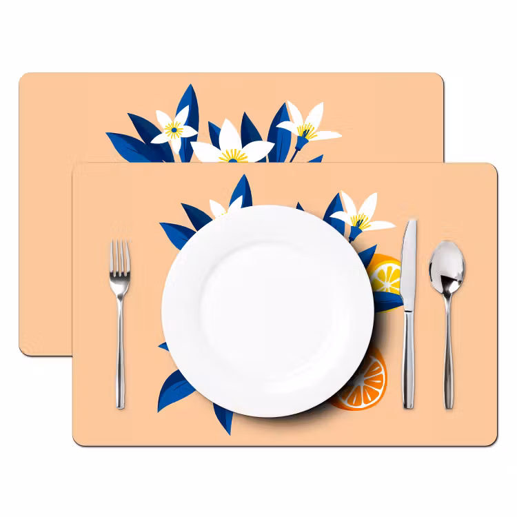 Sets de table - Illustration - Oranges - Bleu foncé - Fleurs — 2