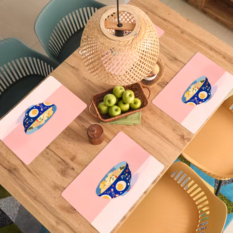 Sets de table - Nouilles - Bol - Bleu - Illustration — 3