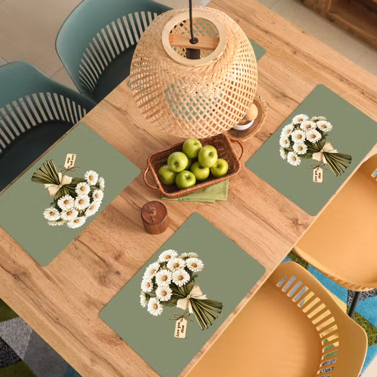Sets de table en vinyle - Ruban - Bouquet - Vert - Citation — 3