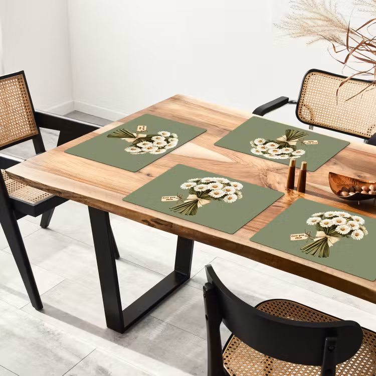 Sets de table en vinyle - Ruban - Bouquet - Vert - Citation — 4