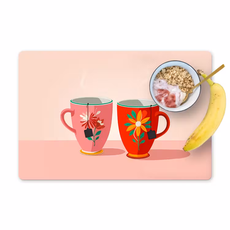 Sets de table - Tasses à thé - Fleurs - Rose - Sachets de thé — 1