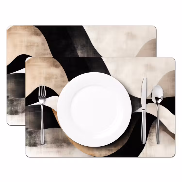 Sets de table en vinyle - Abstrait - Vagues - Noir - Usé — 2