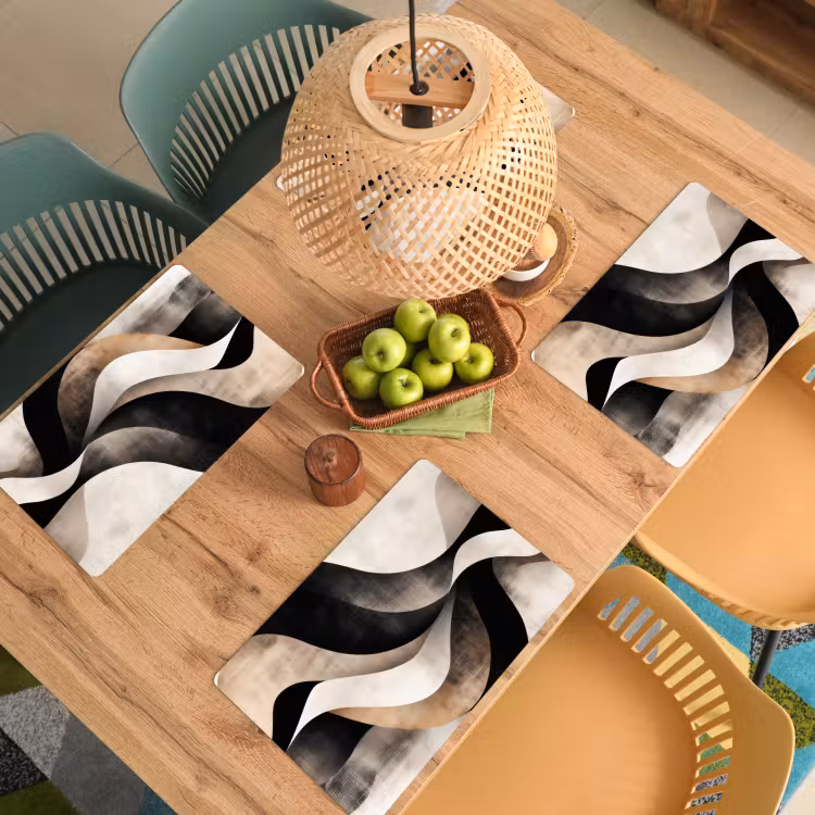 Sets de table en vinyle - Abstrait - Vagues - Noir - Usé — 3
