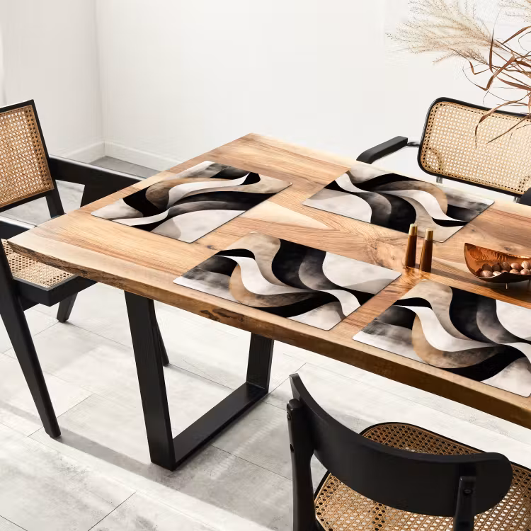 Sets de table en vinyle - Abstrait - Vagues - Noir - Usé — 4