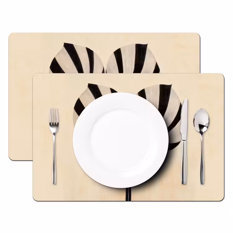 Sets de table en vinyle - Feuilles - Rayé - Tige - Beige — 2