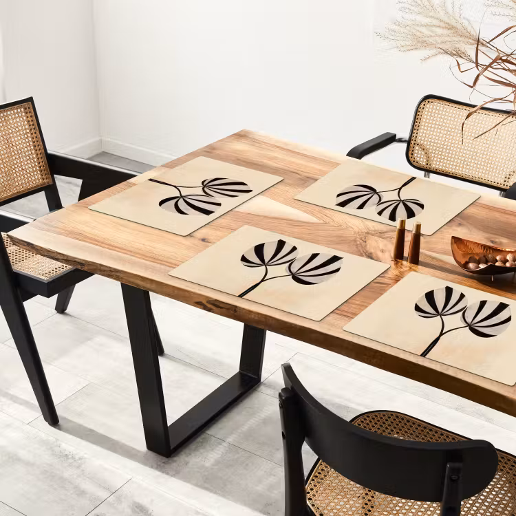 Sets de table en vinyle - Feuilles - Rayé - Tige - Beige — 4