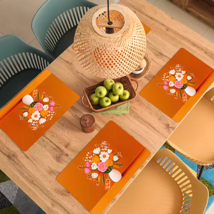 Sets de table en vinyle - Vase - Fleurs - Orange — 3