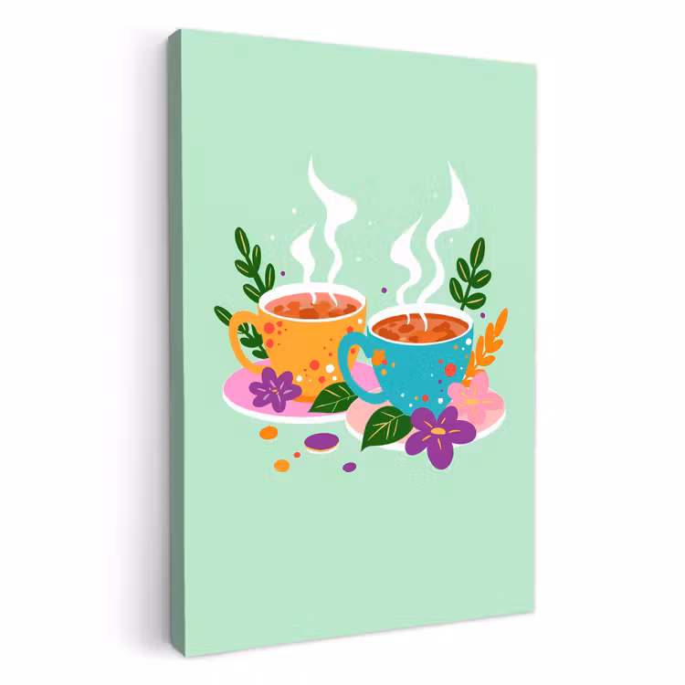 Tableau sur toile - Thé - Illustration - Tasses - Fleurs — 1