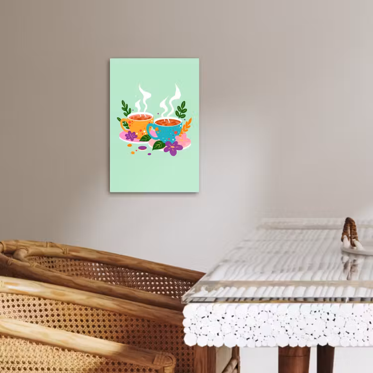 Tableau sur toile - Thé - Illustration - Tasses - Fleurs — 2