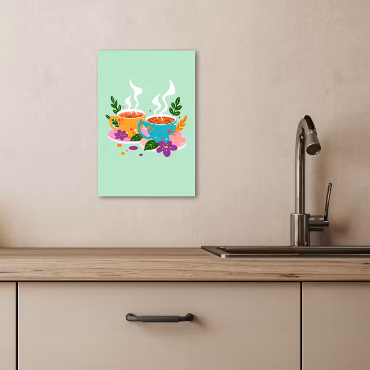Tableau sur toile - Thé - Illustration - Tasses - Fleurs — 4