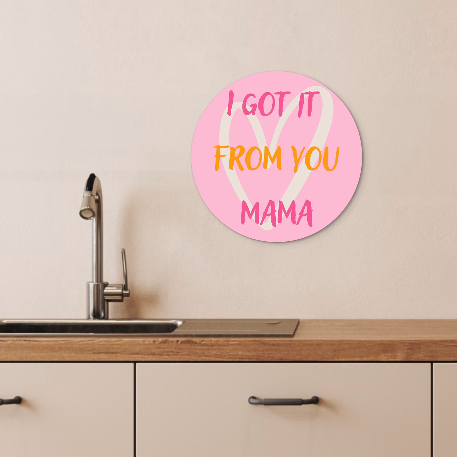 Tableau rond - Maman - Citation - Coeur - Rose — 1