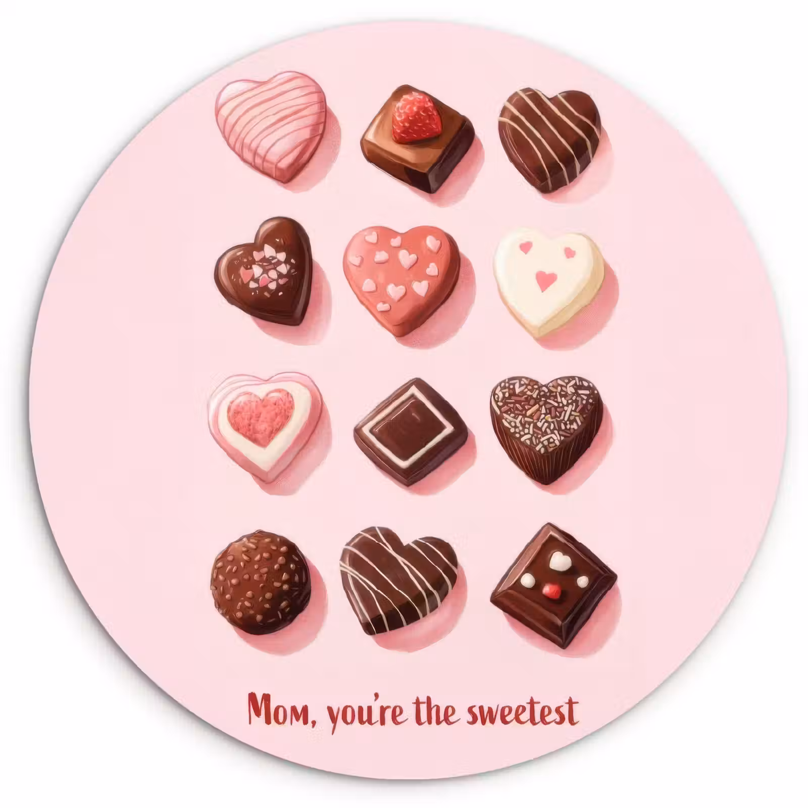 Tableau rond - Chocolats - En forme de cœur - Chéri(e) — 1