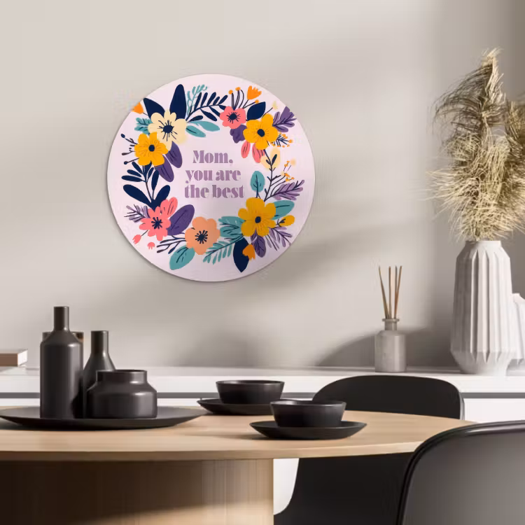 Tableau rond - Couronne de fleurs - Colorée - Mère — 1