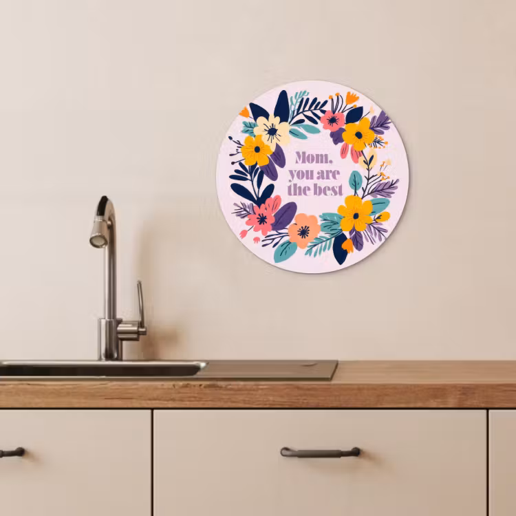 Tableau rond - Couronne de fleurs - Colorée - Mère — 3
