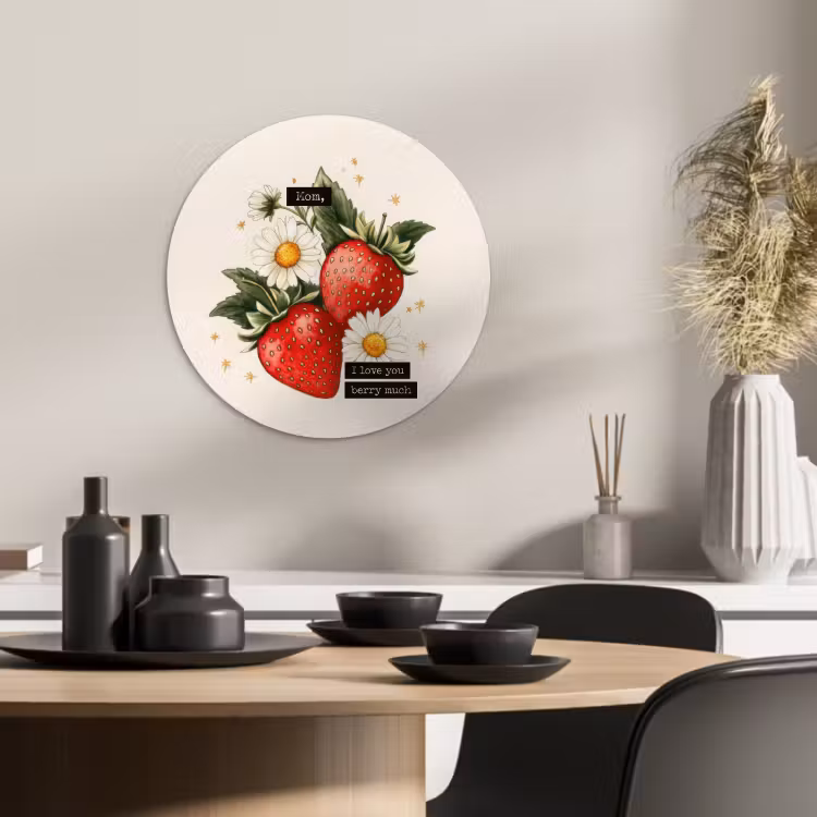 Tableau rond - Fraises - Marguerites - Citation - Étoiles — 2