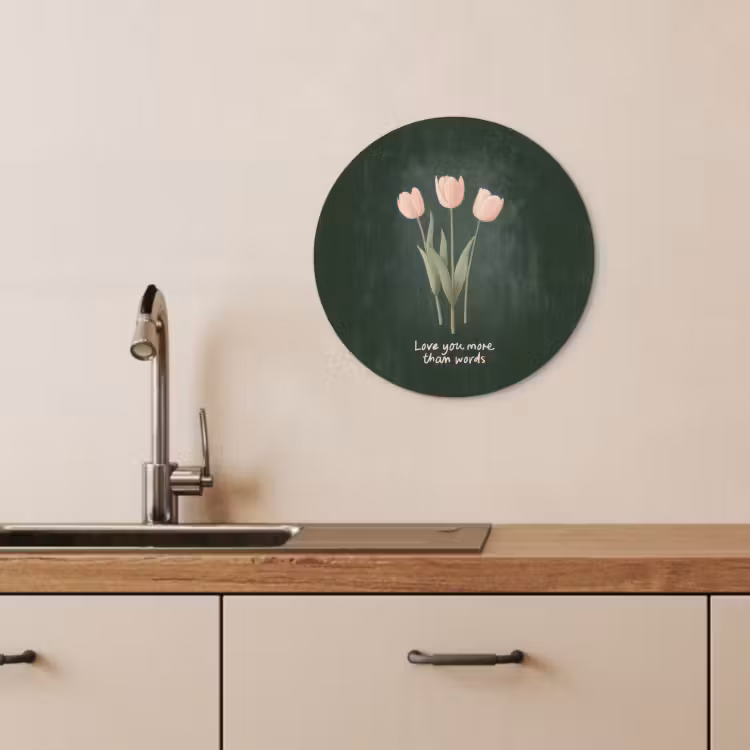 Tableau rond - Tulipes - Rose - Texte - Amour — 2