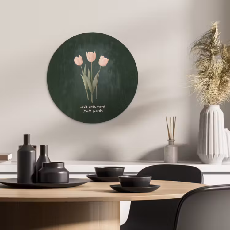 Tableau rond - Tulipes - Rose - Texte - Amour — 3