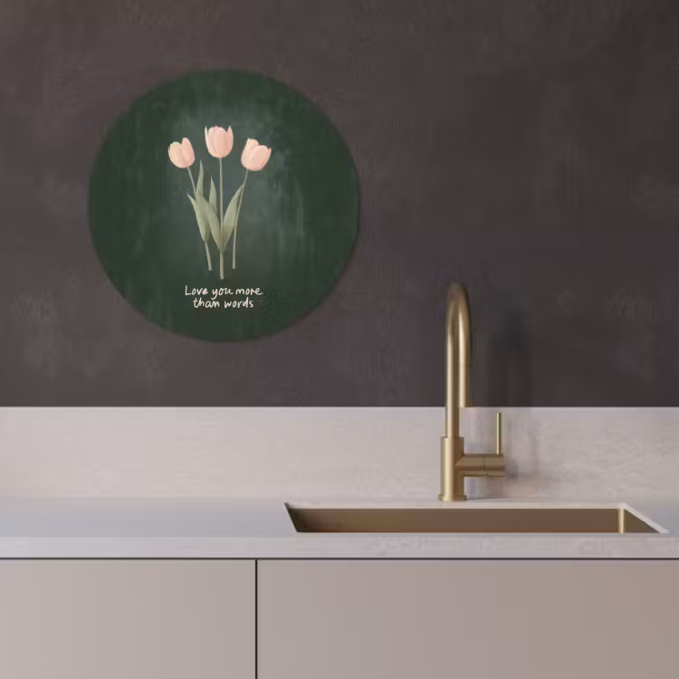 Tableau rond - Tulipes - Rose - Texte - Amour — 4