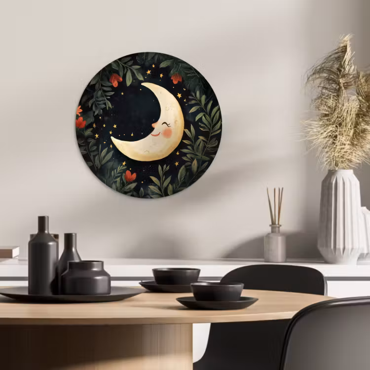 Tableau rond - Lune - Fleurs - Ciel nocturne — 1