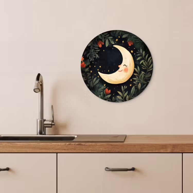 Tableau rond - Lune - Fleurs - Ciel nocturne — 2