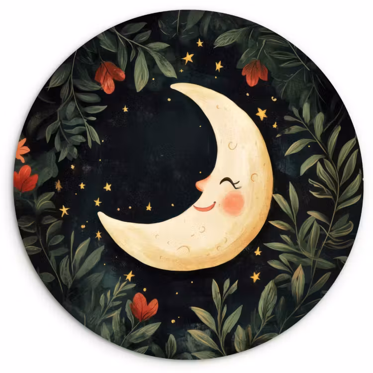 Tableau rond - Lune - Fleurs - Ciel nocturne — 3