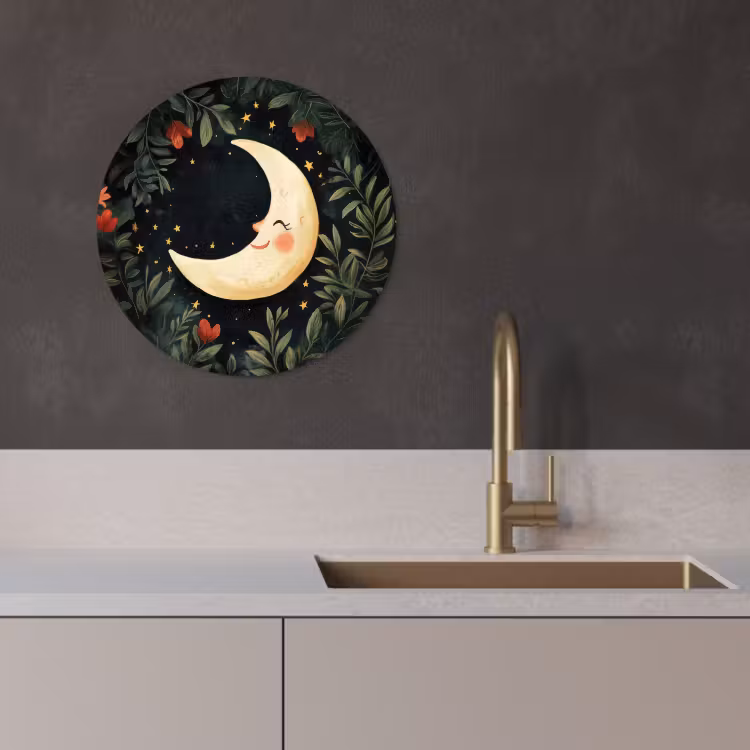 Tableau rond - Lune - Fleurs - Ciel nocturne — 4