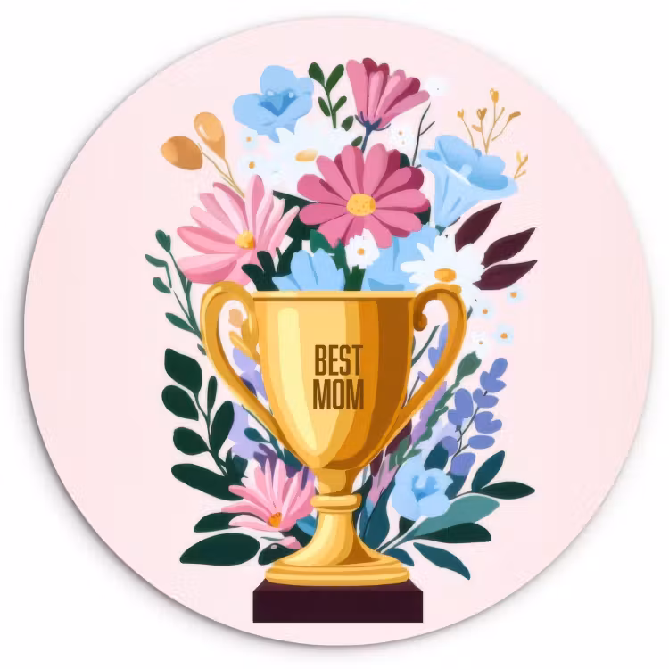 Tableau rond - Trophée - Meilleure Maman - Fleurs - Colorées — 1
