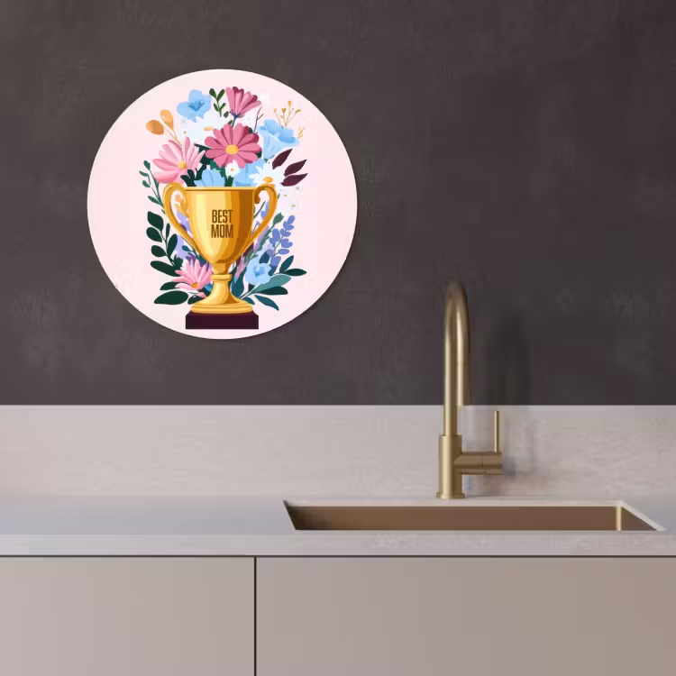 Tableau rond - Trophée - Meilleure Maman - Fleurs - Colorées — 2