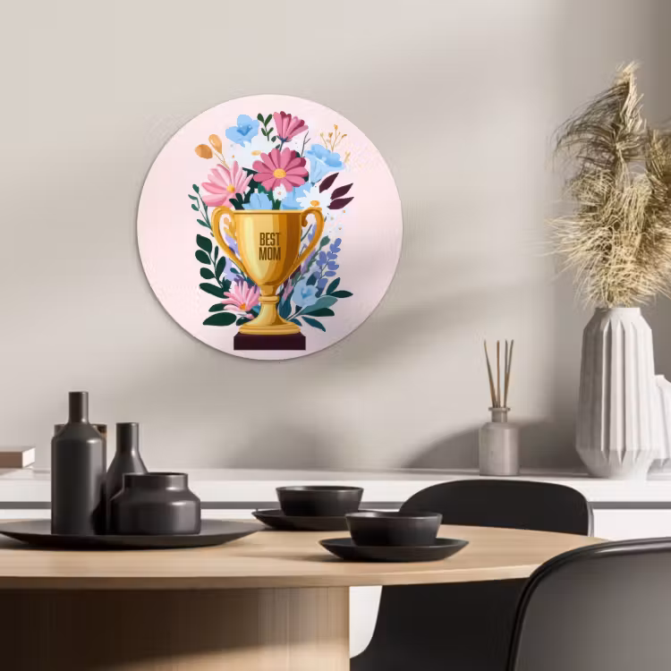 Tableau rond - Trophée - Meilleure Maman - Fleurs - Colorées — 3