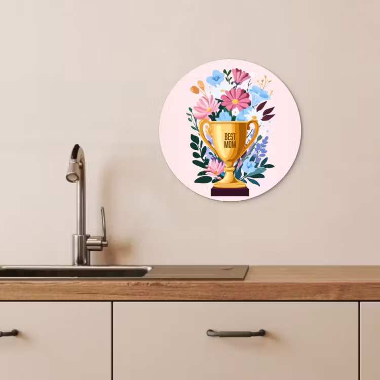 Tableau rond - Trophée - Meilleure Maman - Fleurs - Colorées — 4