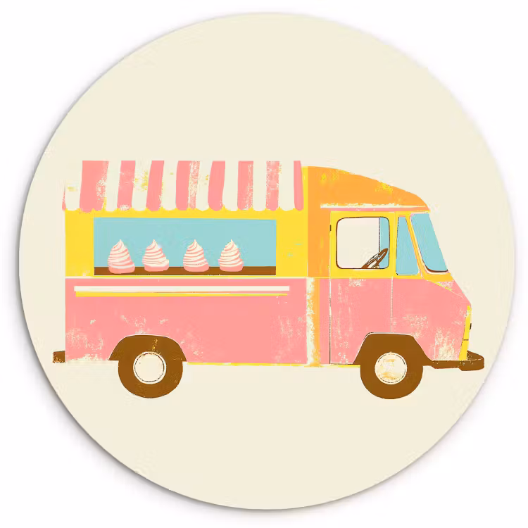 Tableau rond - Chariot à glaces - Rétro - Glaces à l'italienne - Rose — 1