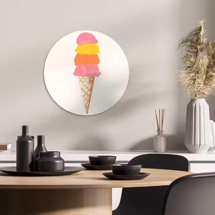 Tableau rond - Coupe de glace - Cornes - Illustration - Minimaliste — 2