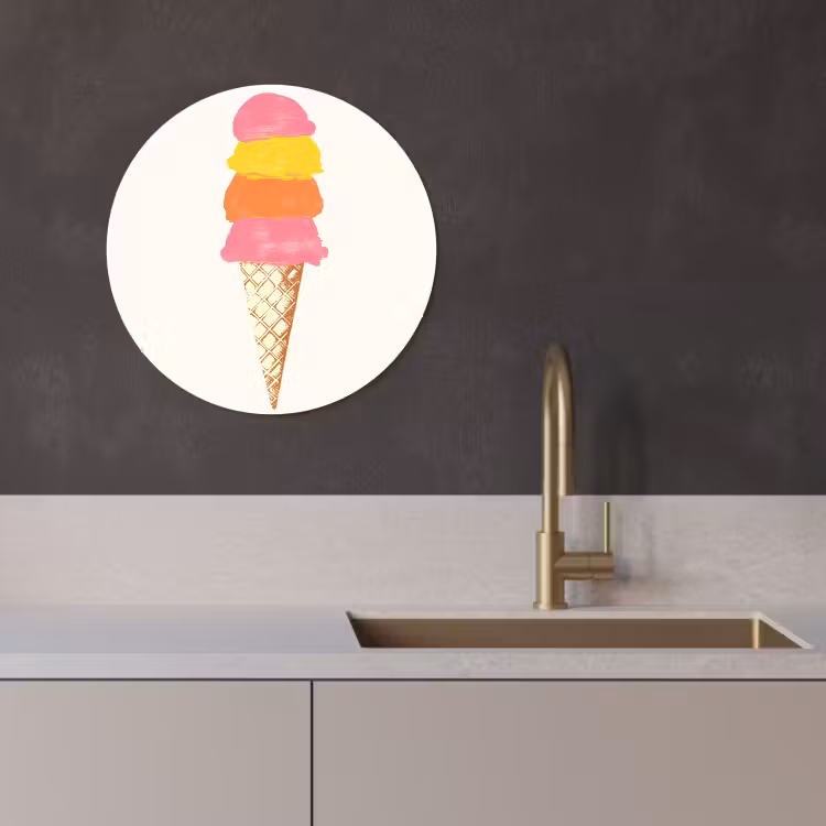 Tableau rond - Coupe de glace - Cornes - Illustration - Minimaliste — 3