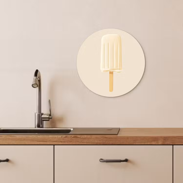 Tableau rond - Minimaliste - Glace à l'eau - Bâton - Beige — 3